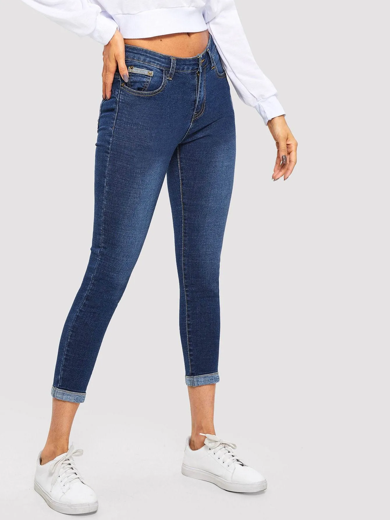 Navy Blue Dark Wash Skinny Crop Jeans