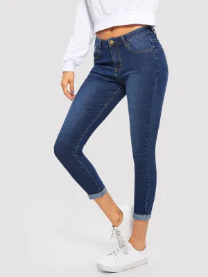 Navy Blue Dark Wash Skinny Crop Jeans