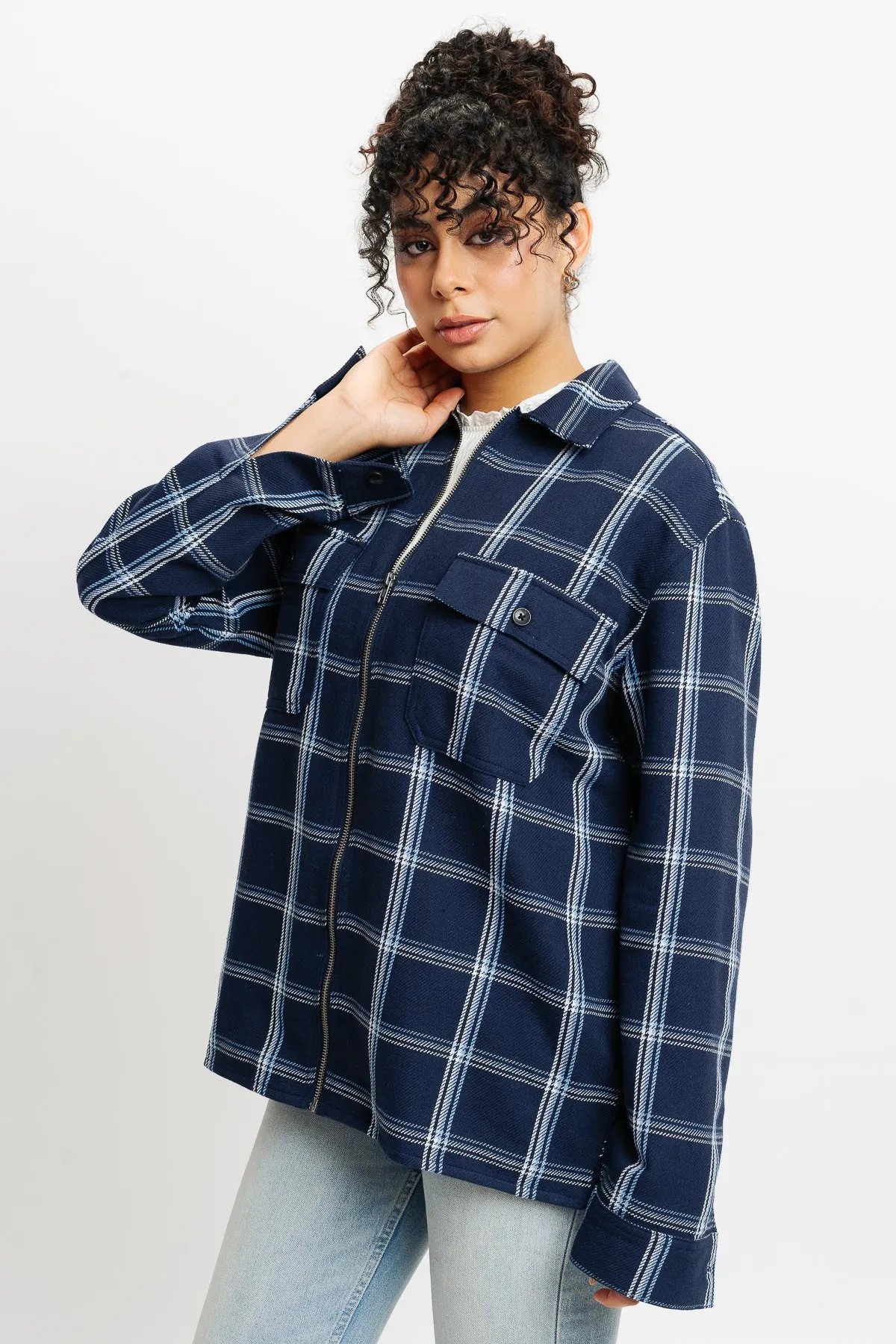 Navy Checks Women's Shacket