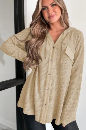 Neutral Cozy Hooded Waffle Knit Shacket