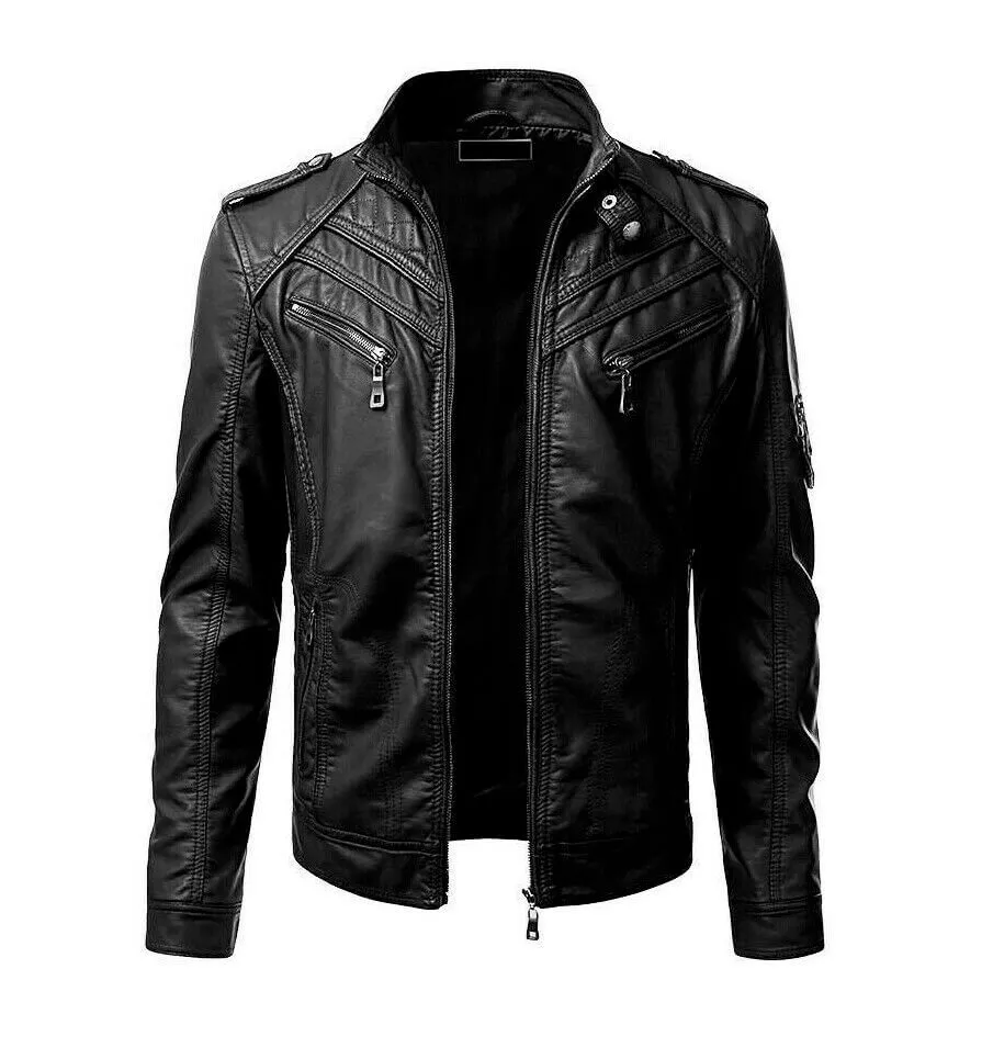 New Men's Black genuine Leather Jacket for men's, Biker Motorcycle cafe racer jacket