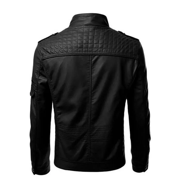 New Men's Black genuine Leather Jacket for men's, Biker Motorcycle cafe racer jacket