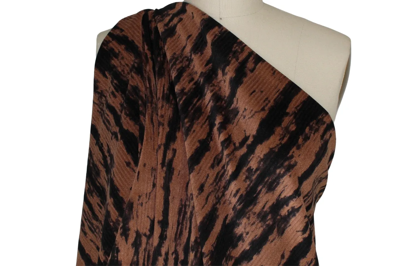 NY Designer Novelty Corded Stretch Velvet - Brown/Black