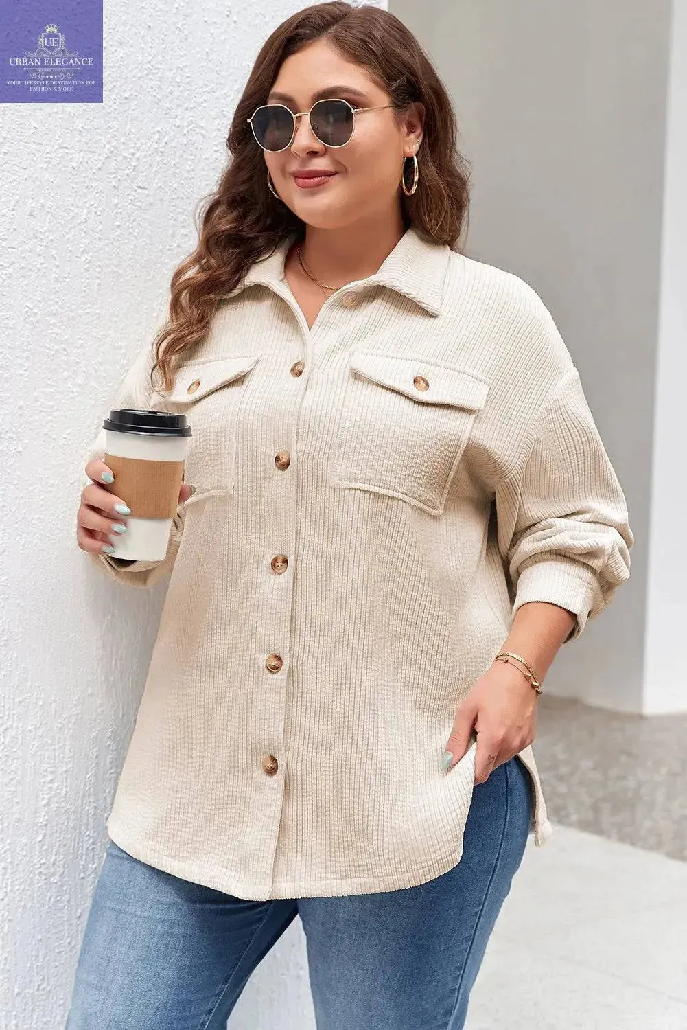 Oatmeal Textured Plus Size Shacket