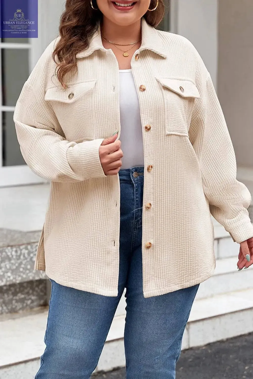 Oatmeal Textured Plus Size Shacket