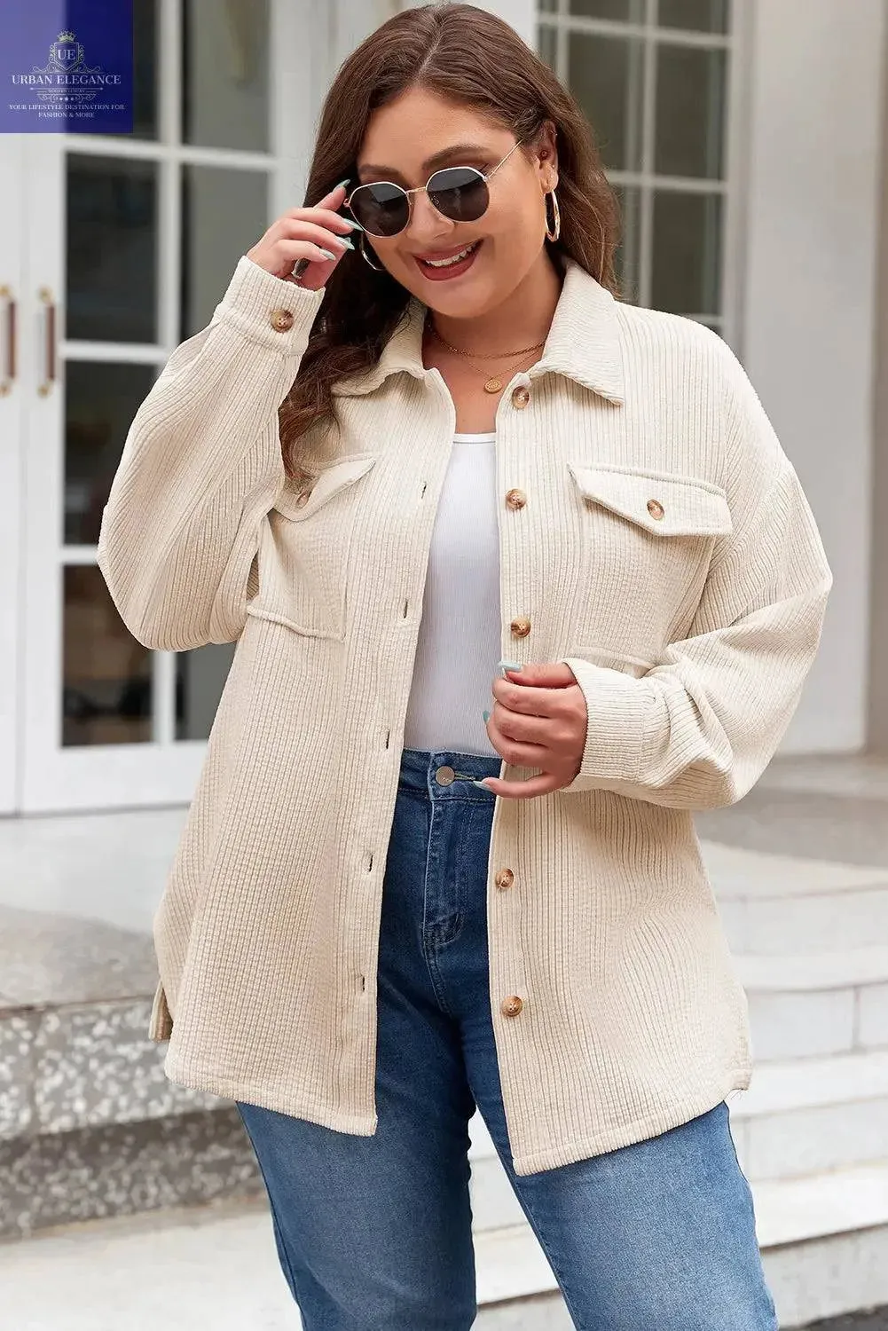 Oatmeal Textured Plus Size Shacket