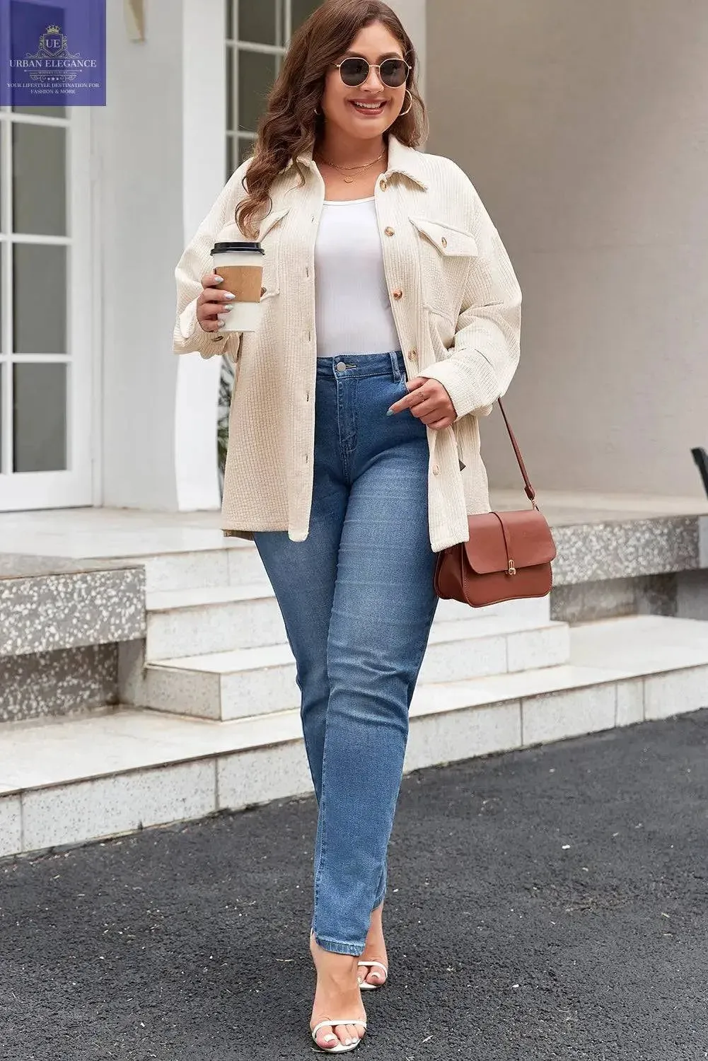 Oatmeal Textured Plus Size Shacket