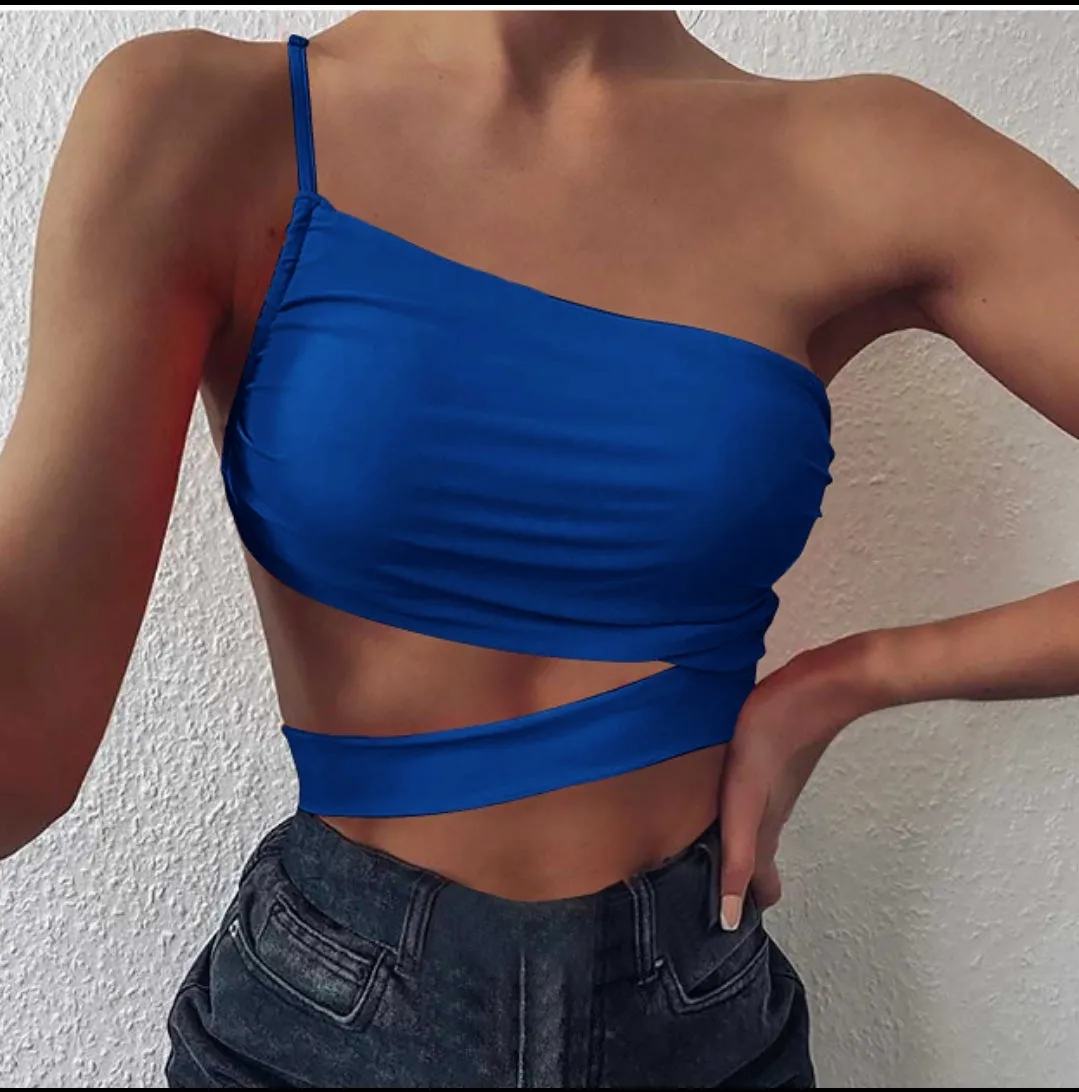 One Shoulder Ruched Strappy Top