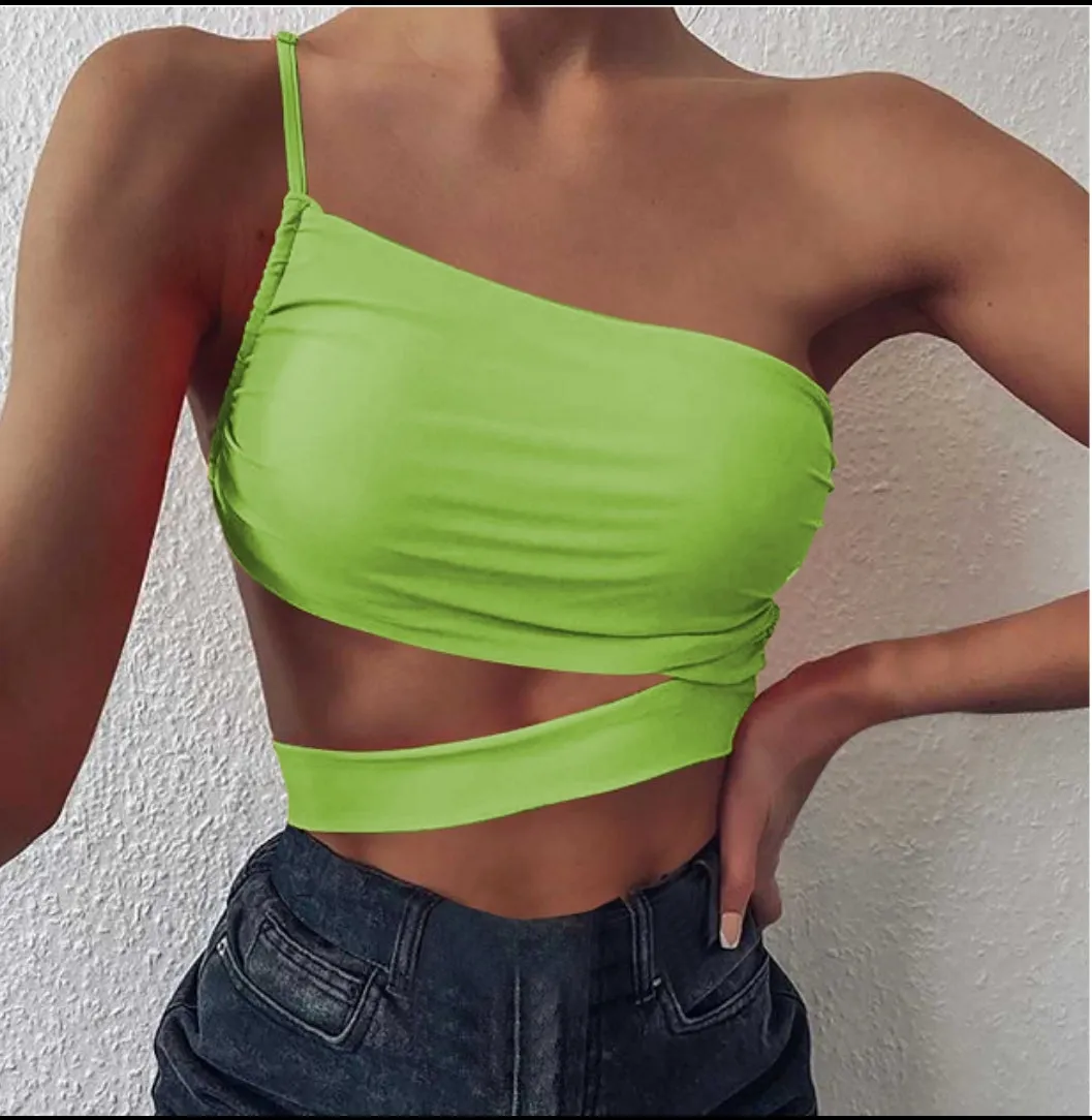 One Shoulder Ruched Strappy Top