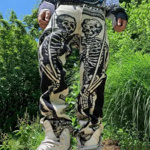 Outdoor casual straight-through skull print retro trousers