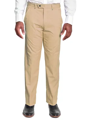 Pants | Regular Cut | 100% Cotton Chino Flat Front Pants | Khaki