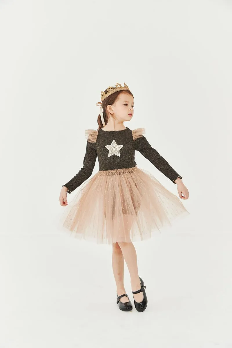 Petite Hailey Star Frill Tutu Dress - Black / Moca