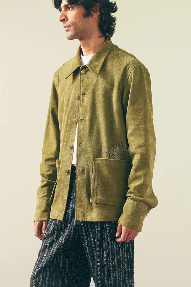 Pine Hand Embroidered Suede Shacket (Men)