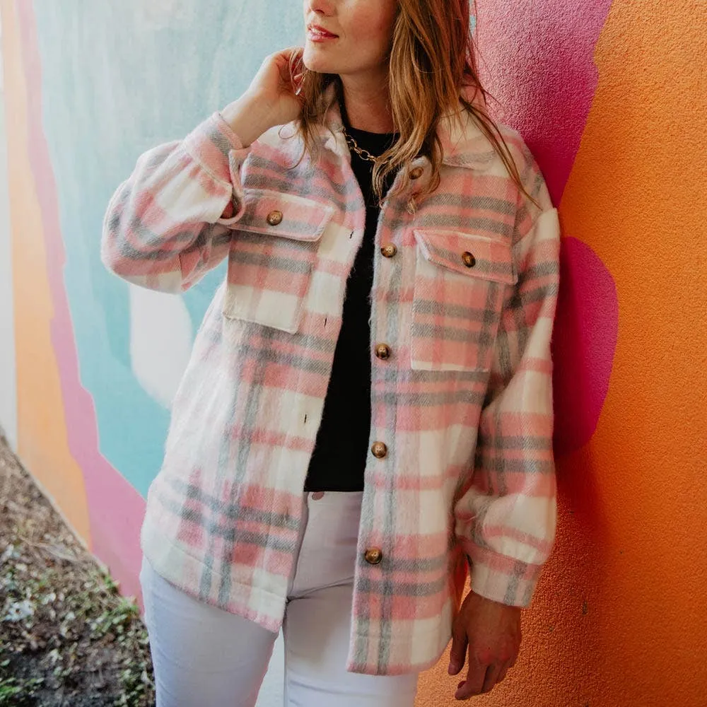 Pink/Gray Plaid Women's Shacket