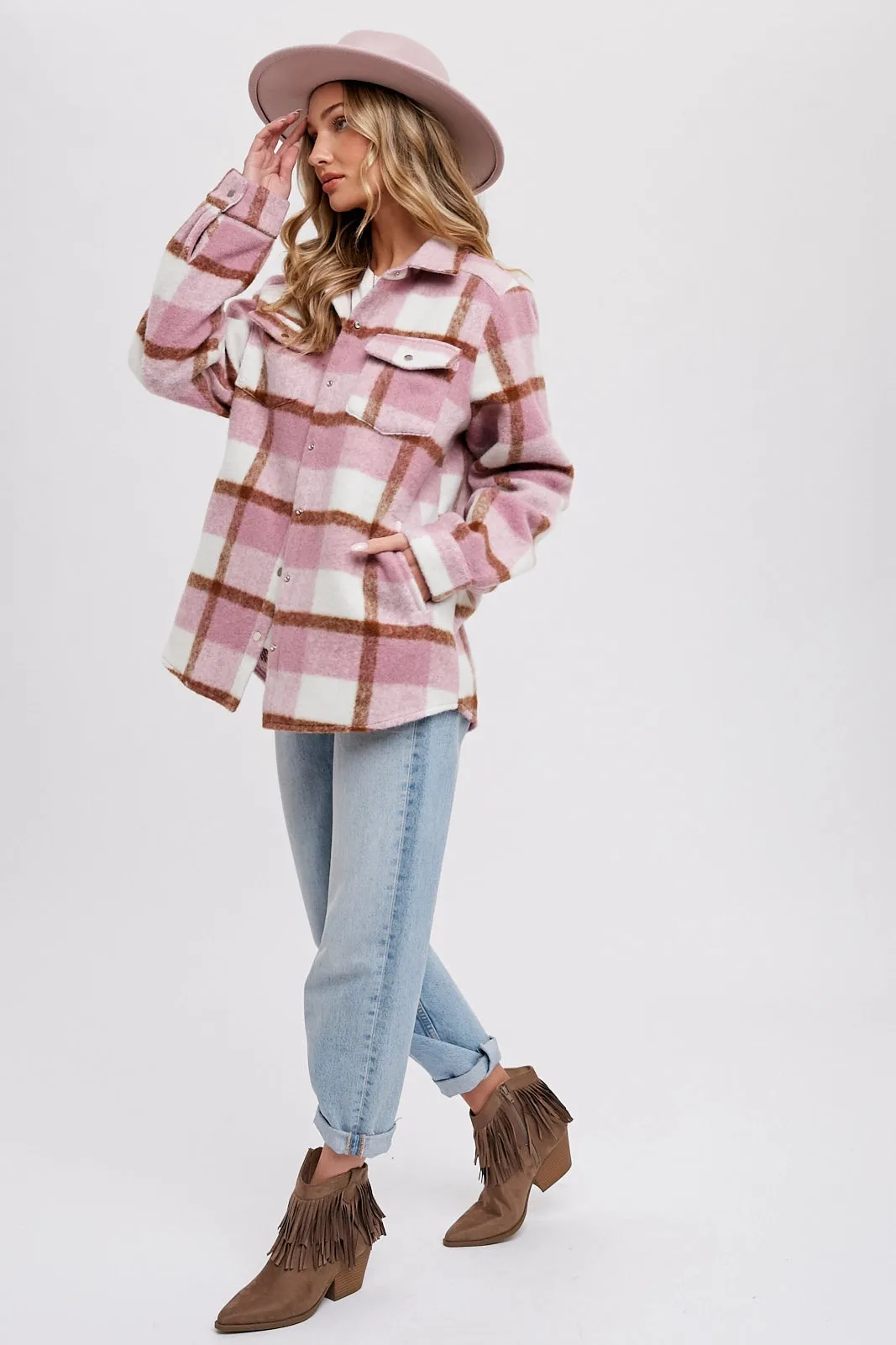 Plaid Brushed Flannel Shacket Mauve