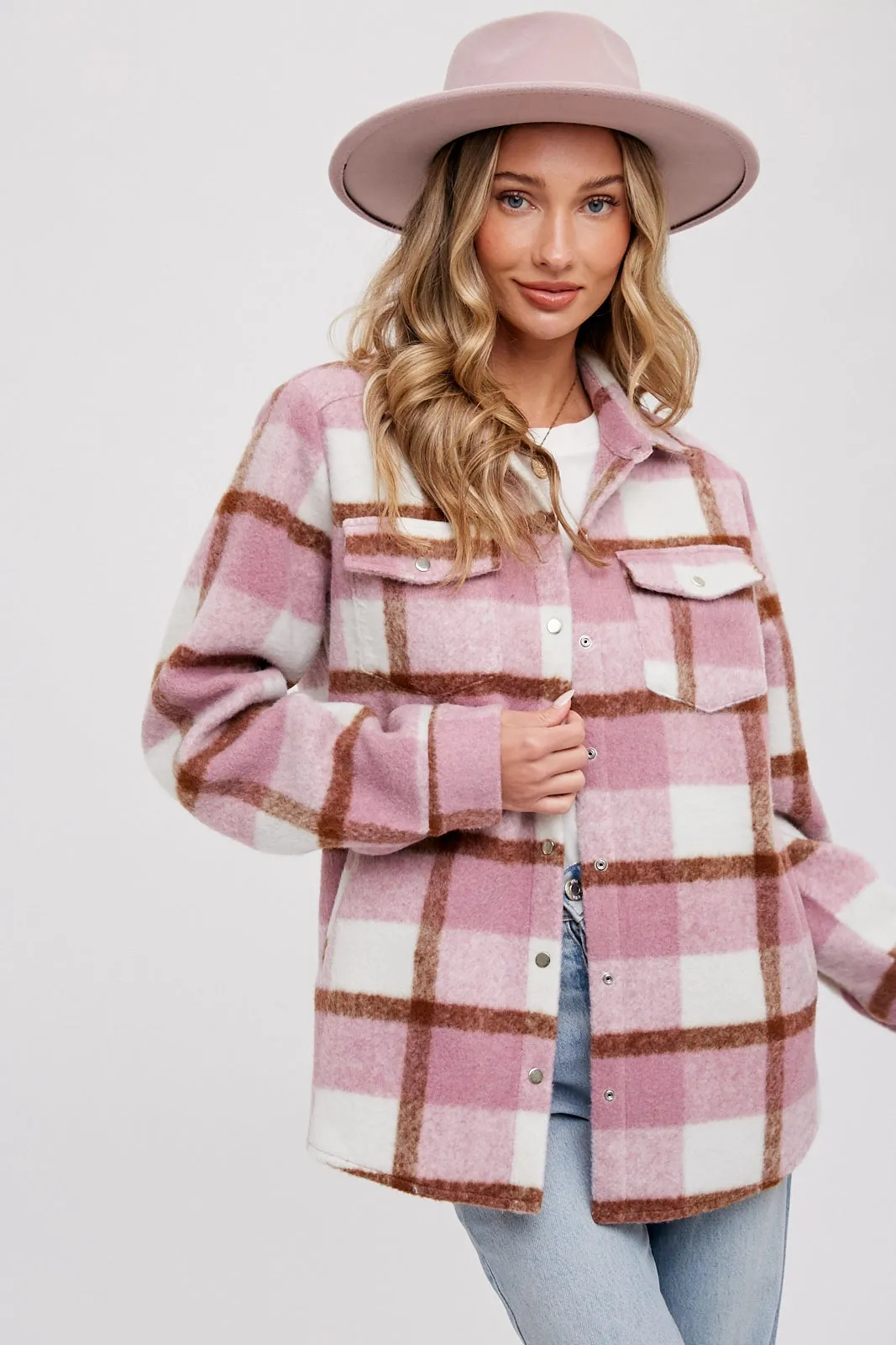 Plaid Brushed Flannel Shacket Mauve