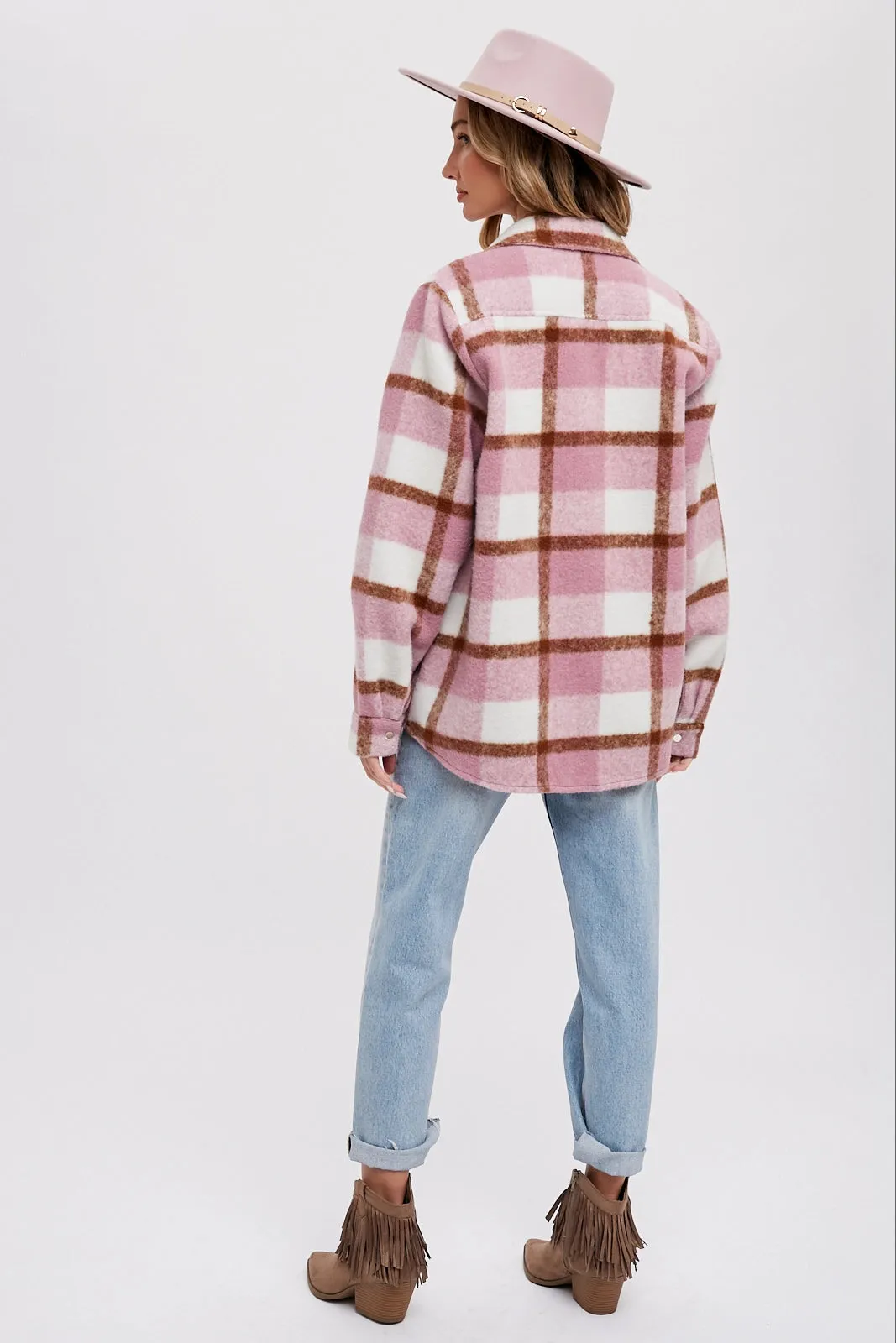 Plaid Brushed Flannel Shacket Mauve