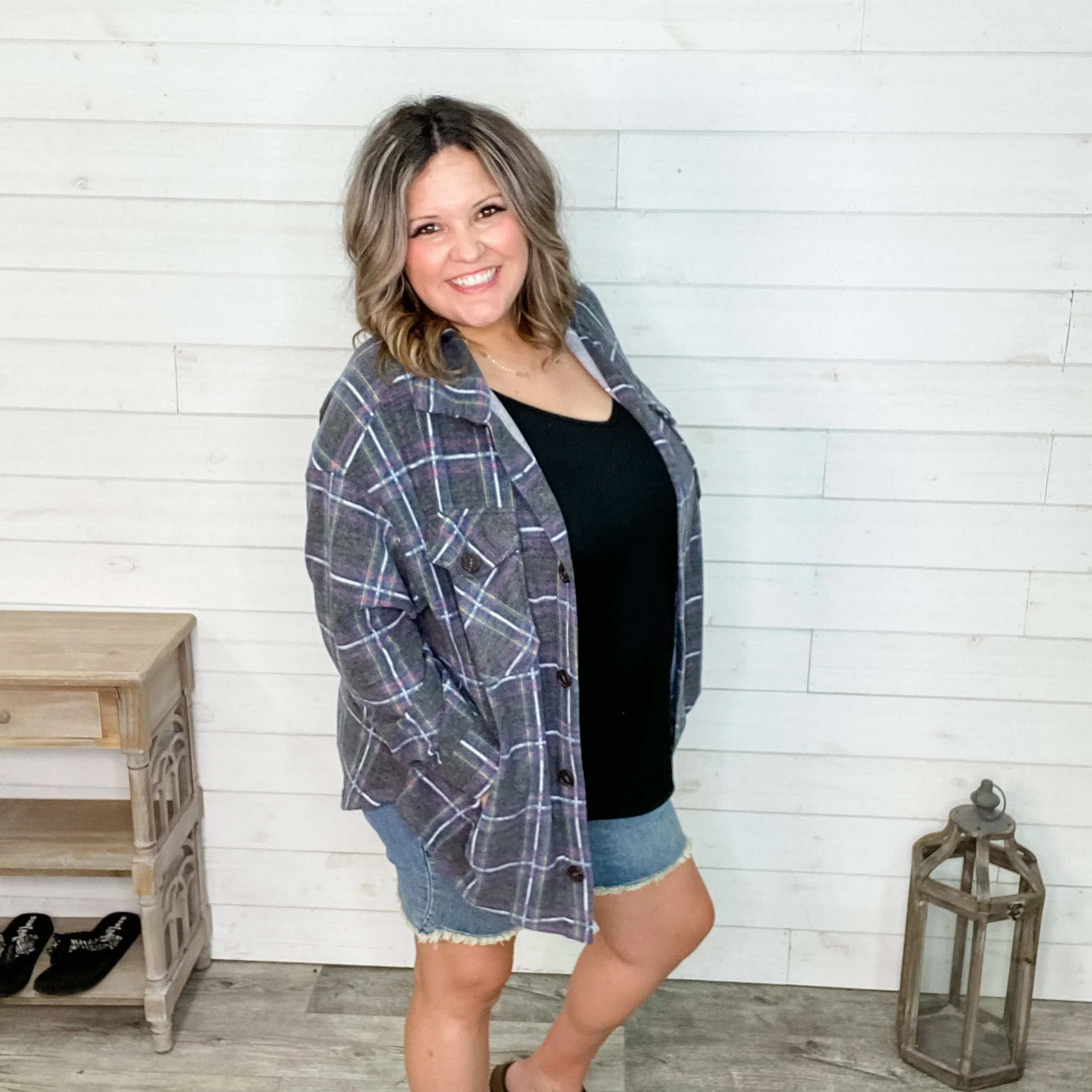 Plaid Oversized Shacket (Charcoal)