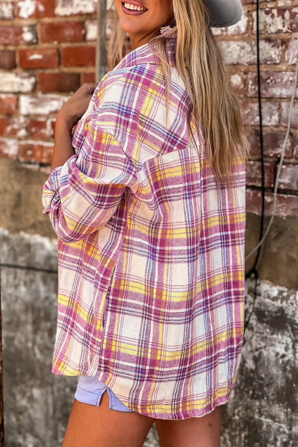 Plaid Rounded Hem Shirt Jacket