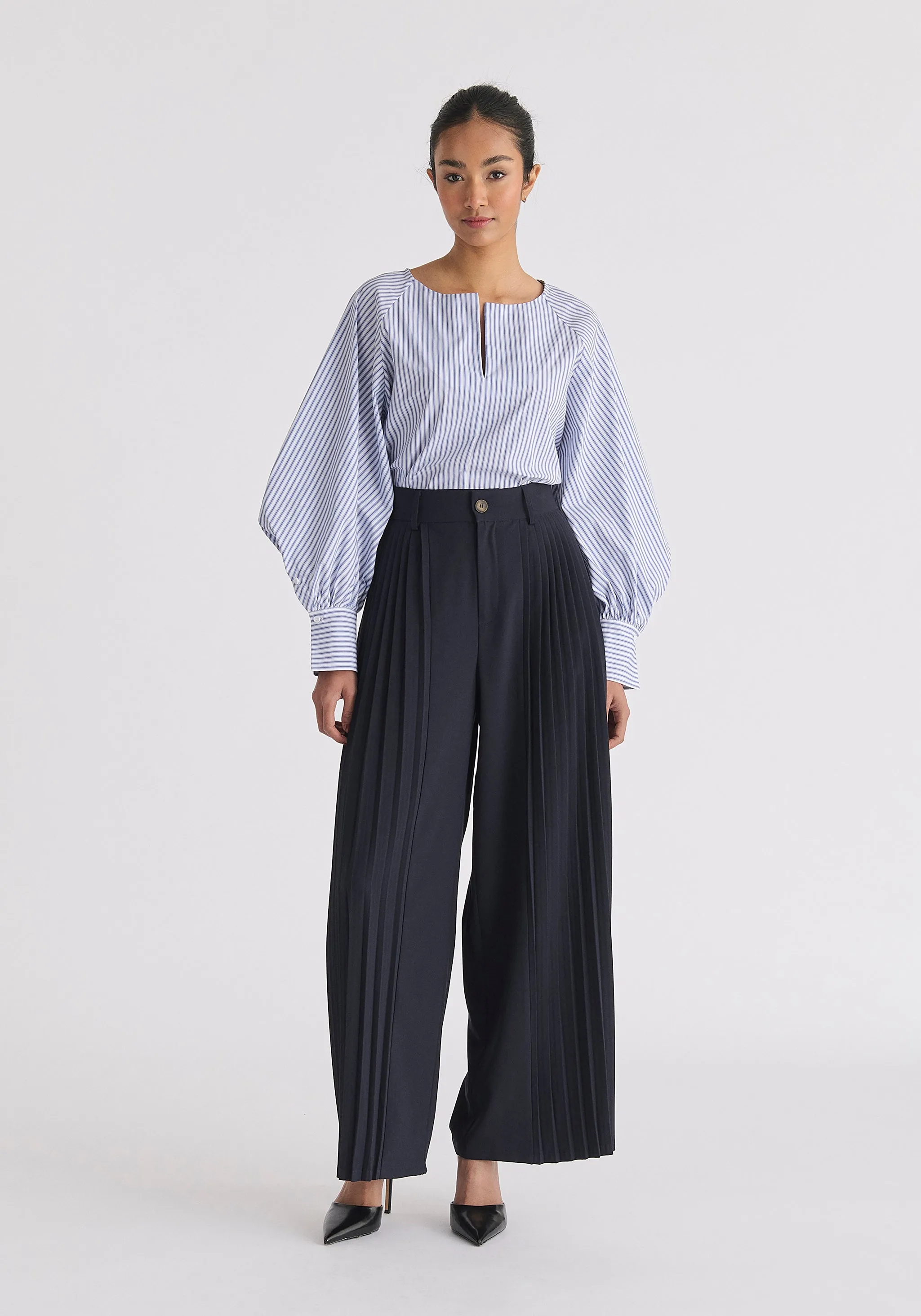 Pleated Wide Leg Trousers