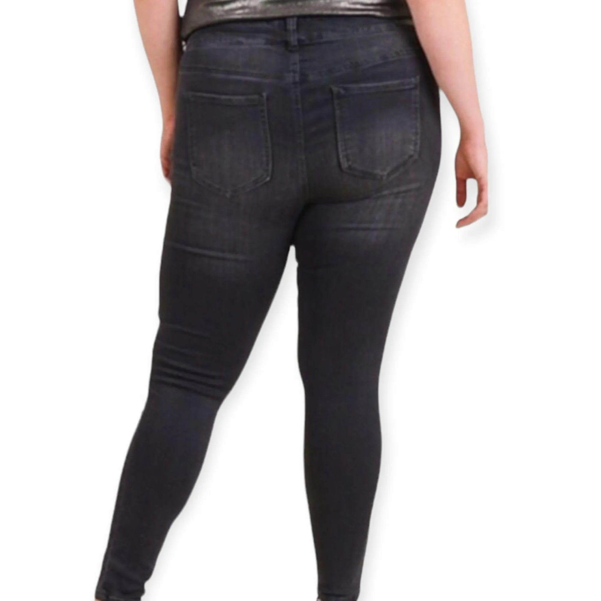 Plus Mid Rise Distressed Black Skinny Jeans