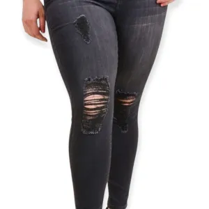 Plus Mid Rise Distressed Black Skinny Jeans