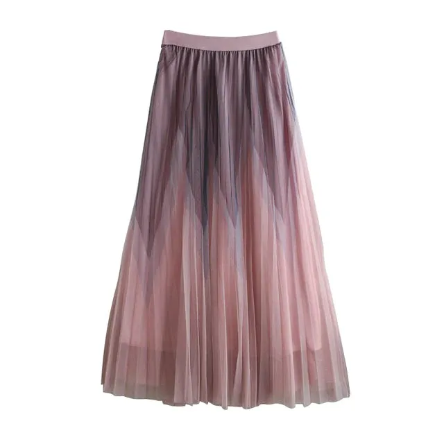 Pre Order:  Layered Pleated Mesh Midi Skirt