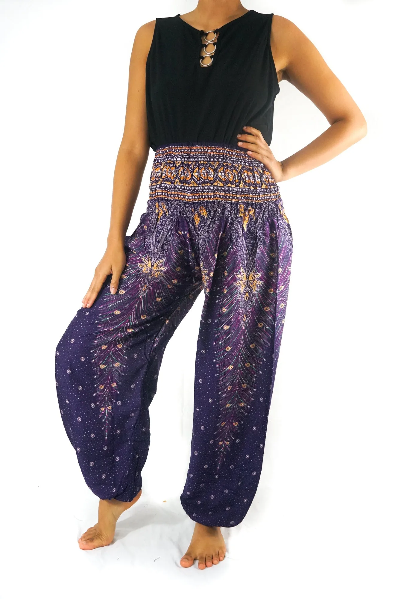 Purple PEACOCK Harem Pants Women Boho Pants Hippie Pants