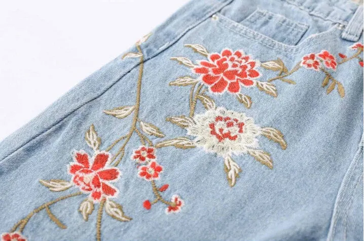 Retro Floral Embroidery Demin Skinny Jeans Woman ZA Pencil Pants Ripped Washed Zip Pocket Button Cozy Casual Slim Trousers femme