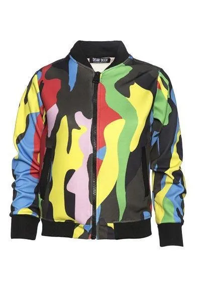 Rick Women's Rainbow Camo Print Bomber Jacket