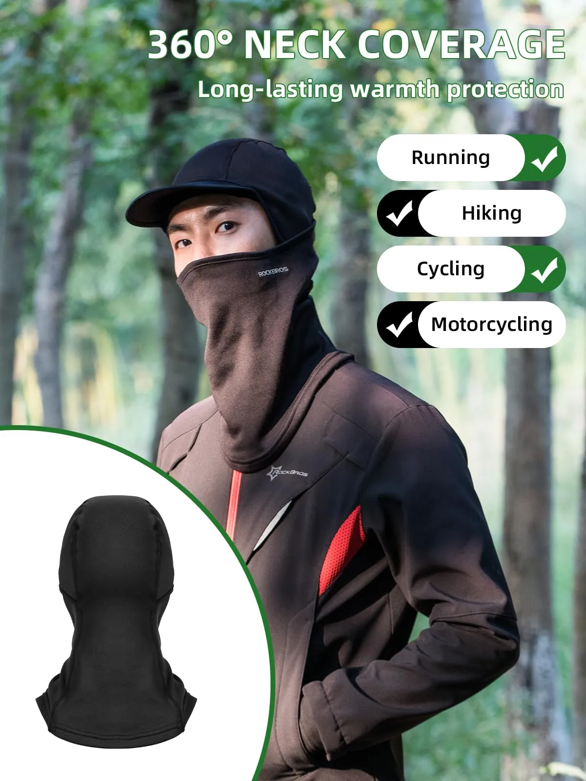 ROCKBROS Balaclava Thermal Full Face Ski Mask with Brim Windproof Neck Warmer