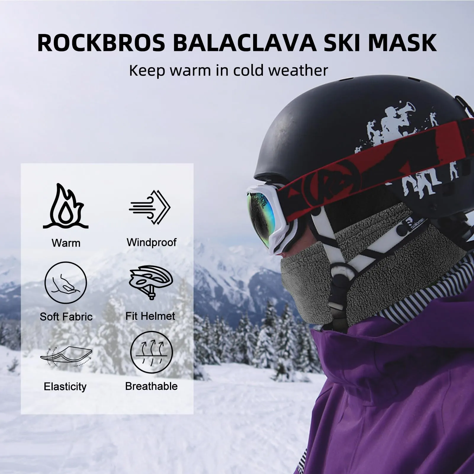 ROCKBROS Cold Weather Windproof Thermal Winter Balaclava Ski Mask Neck Warmer Hood