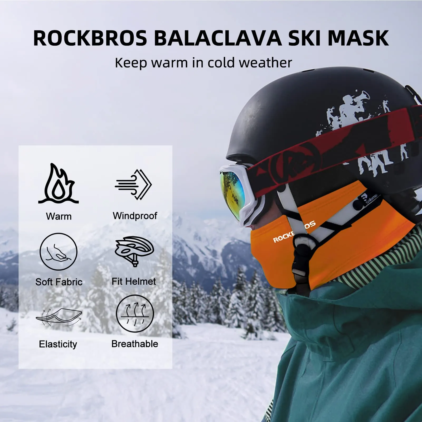 ROCKBROS Cold Weather Windproof Thermal Winter Balaclava Ski Mask Neck Warmer Hood