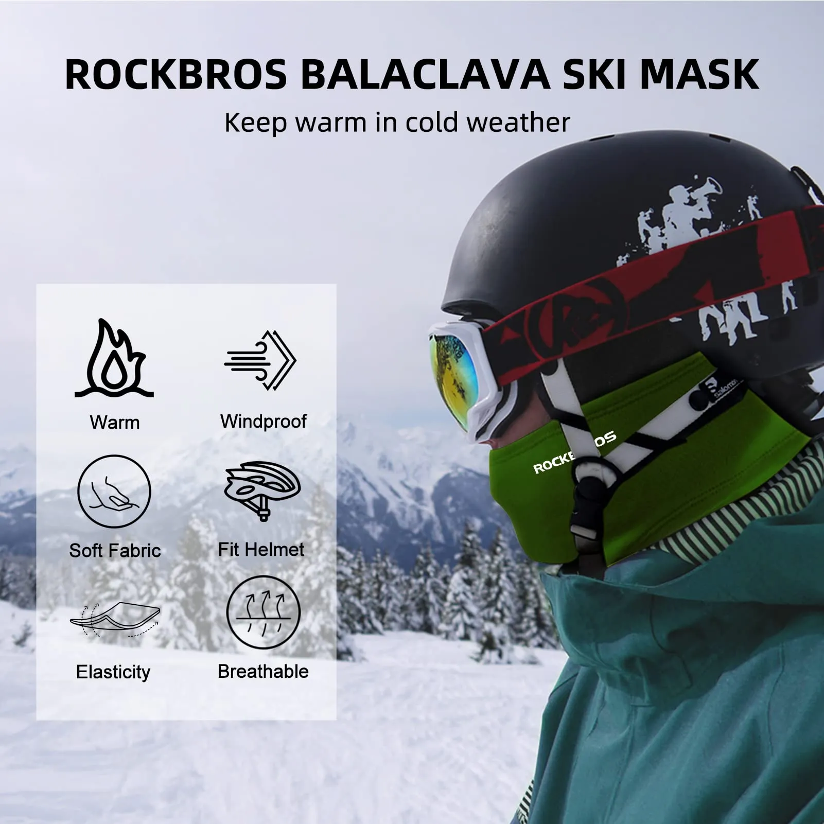 ROCKBROS Cold Weather Windproof Thermal Winter Balaclava Ski Mask Neck Warmer Hood