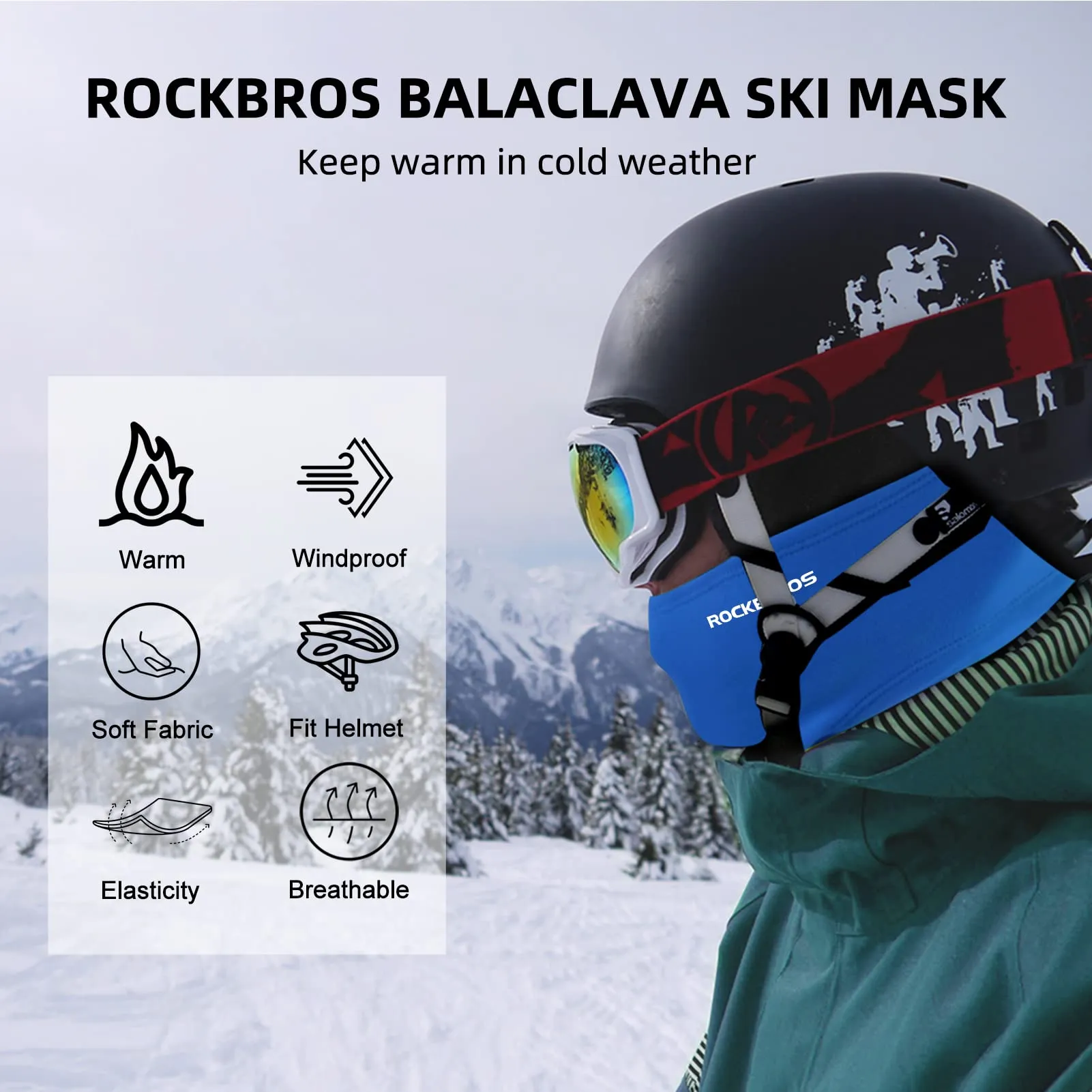 ROCKBROS Cold Weather Windproof Thermal Winter Balaclava Ski Mask Neck Warmer Hood