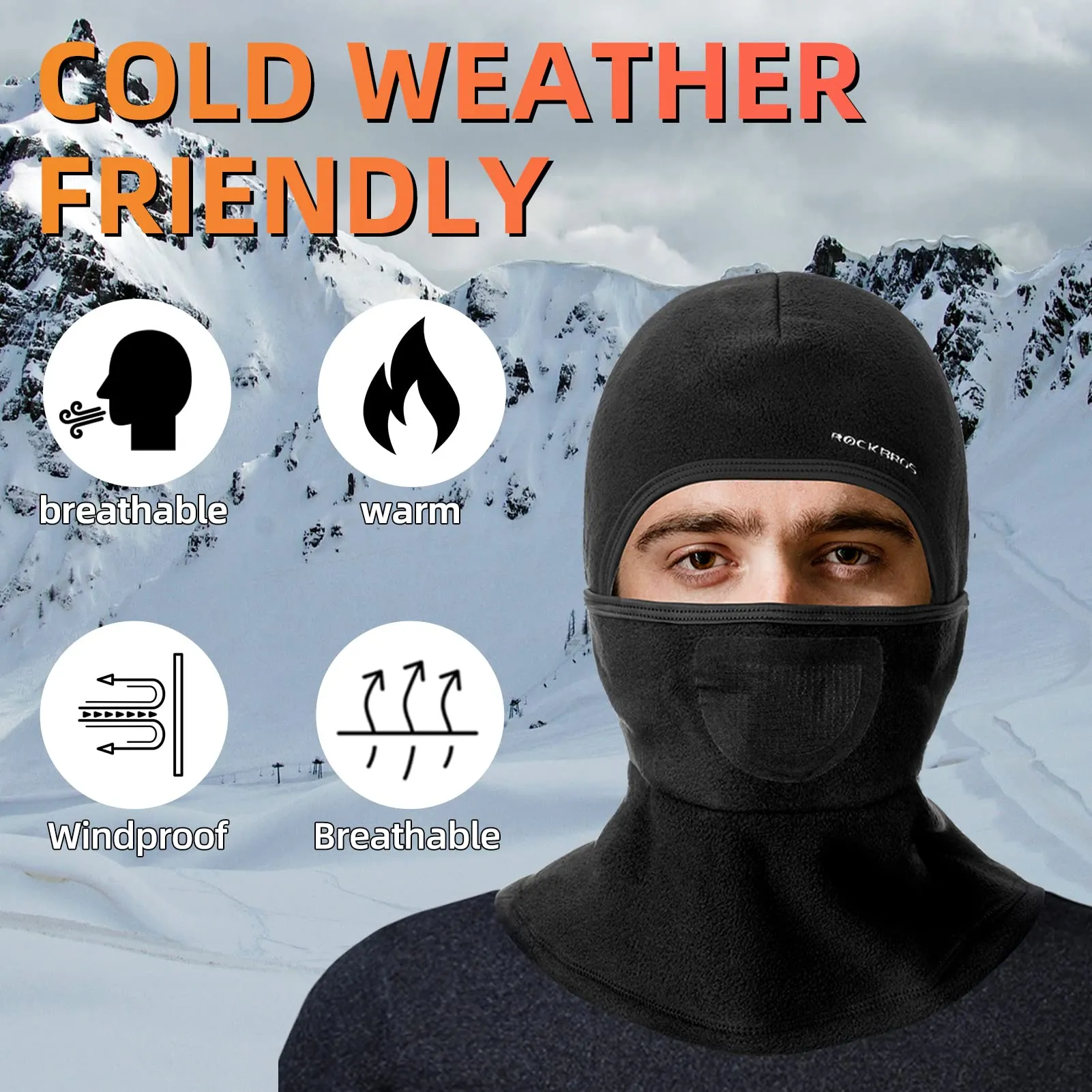 ROCKBROS Ski Mask Balaclava Winter Mask  Cold Weather Thermal Masks Cycling