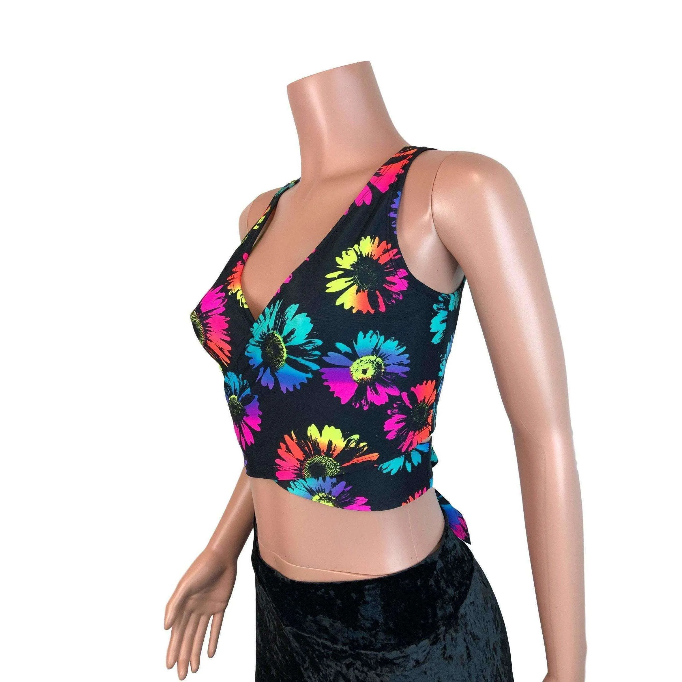 SALE - LARGE SLEEVELESS ONLY - Crop Wrap Top - Electric Daisy