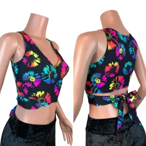 SALE - LARGE SLEEVELESS ONLY - Crop Wrap Top - Electric Daisy