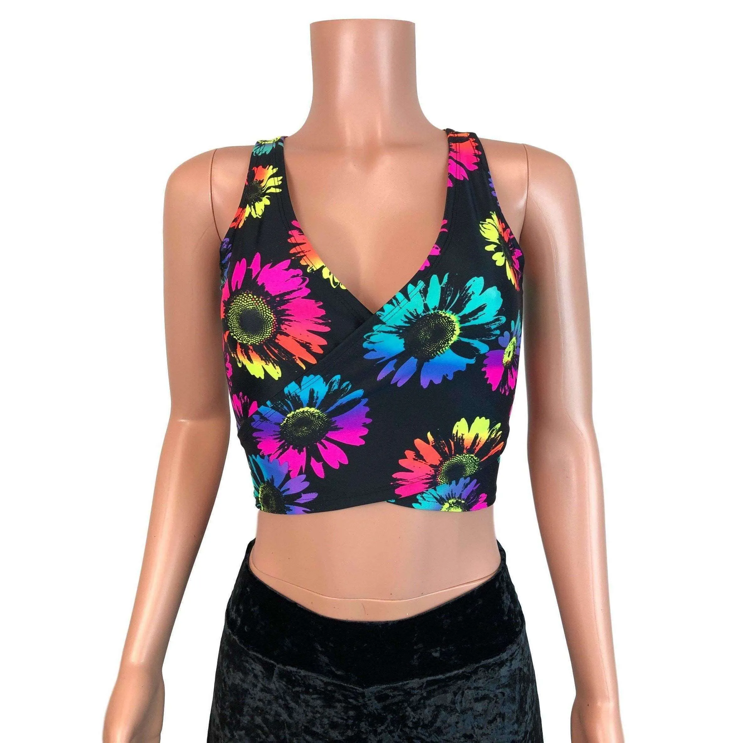 SALE - LARGE SLEEVELESS ONLY - Crop Wrap Top - Electric Daisy