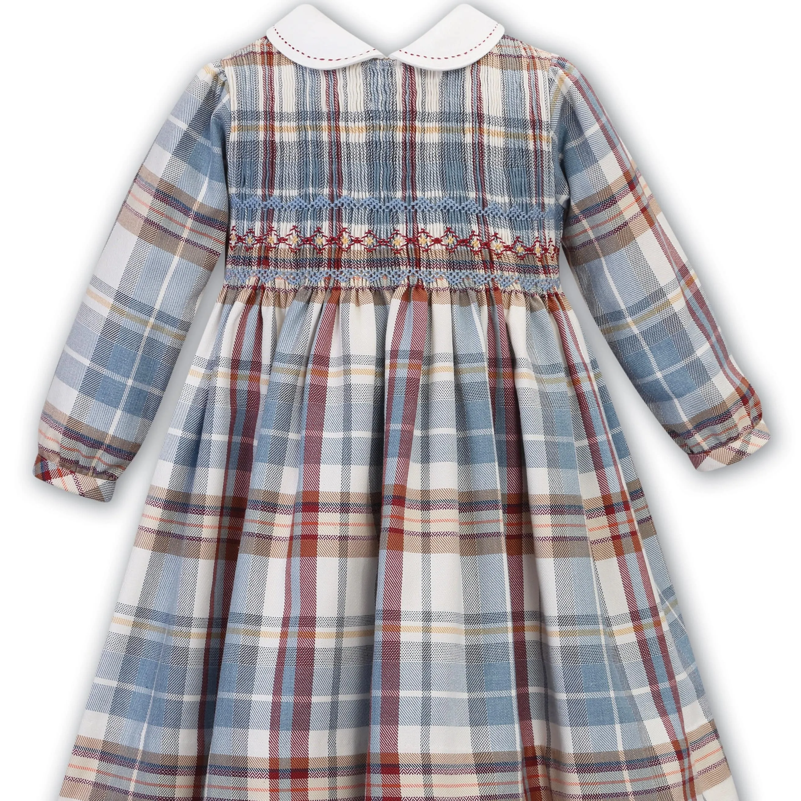 SARAH LOUISE -  Smocked Peter Pan Collar Checked  Dress - Cream