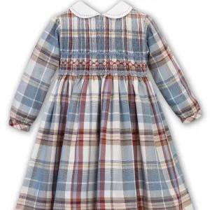 SARAH LOUISE -  Smocked Peter Pan Collar Checked  Dress - Cream