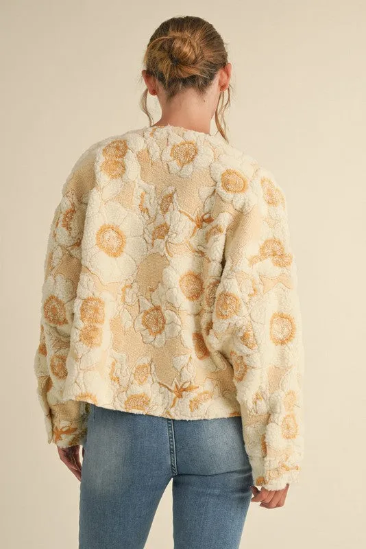 Selah Mustard Quilted Floral Sherpa Jacket