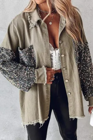 Sequin Raw Hem Shacket