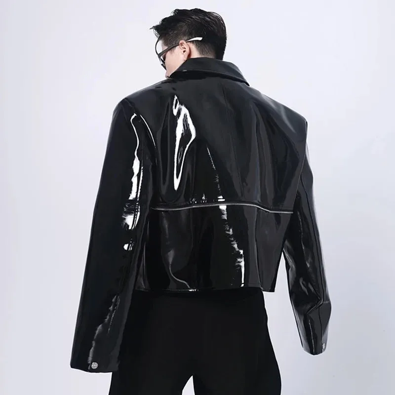 Shiny Black PU Leather Jacket