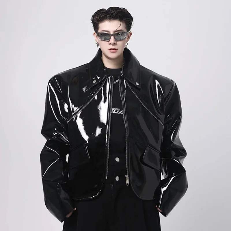 Shiny Black PU Leather Jacket