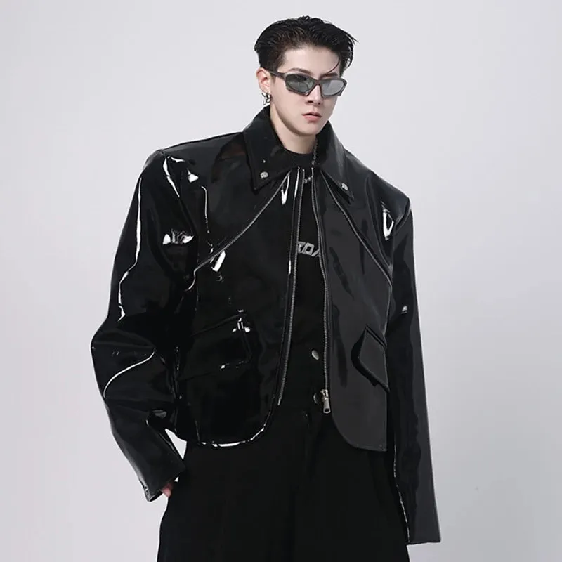 Shiny Black PU Leather Jacket