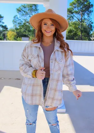 Skylyn Oversized Plaid Shacket- Cream