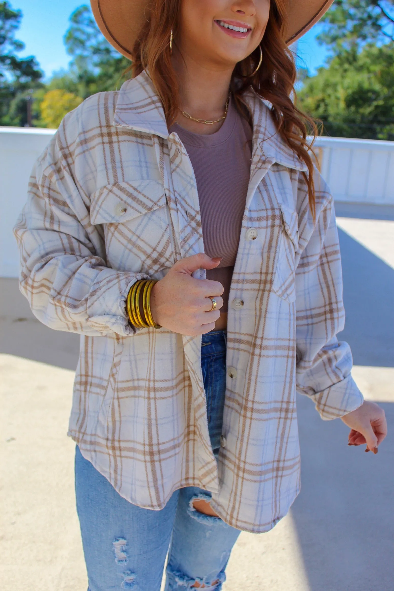 Skylyn Oversized Plaid Shacket- Cream