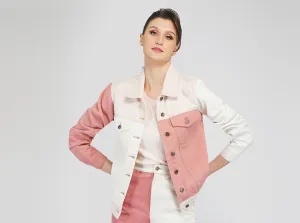 SLAY. Women's Pink & White Colorblock Denim Jacket