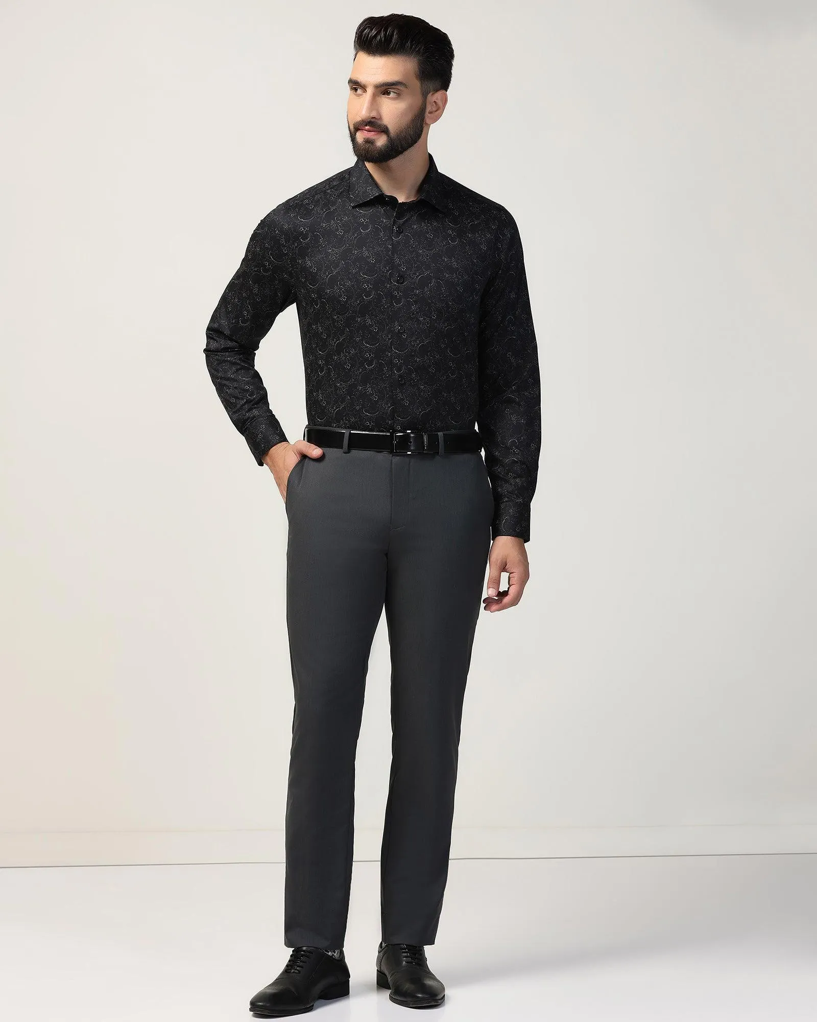 Slim Fit B-91 Formal Dark Grey Textured Trouser - Gladiator